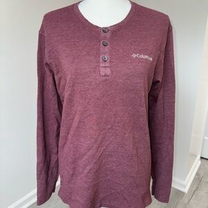 Columbia Small Burgundy Waffle Knit Henley Thermal Shirt Long Sleeve Unisex/Mens